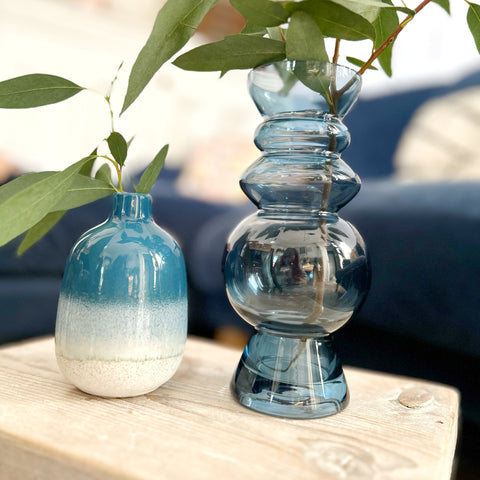 blue curvy glass vase