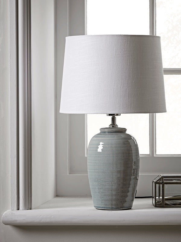 Glazed lamp with linen shade  - Pre- order
