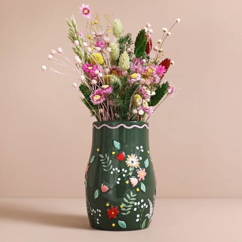 Hand painted forrest green vase