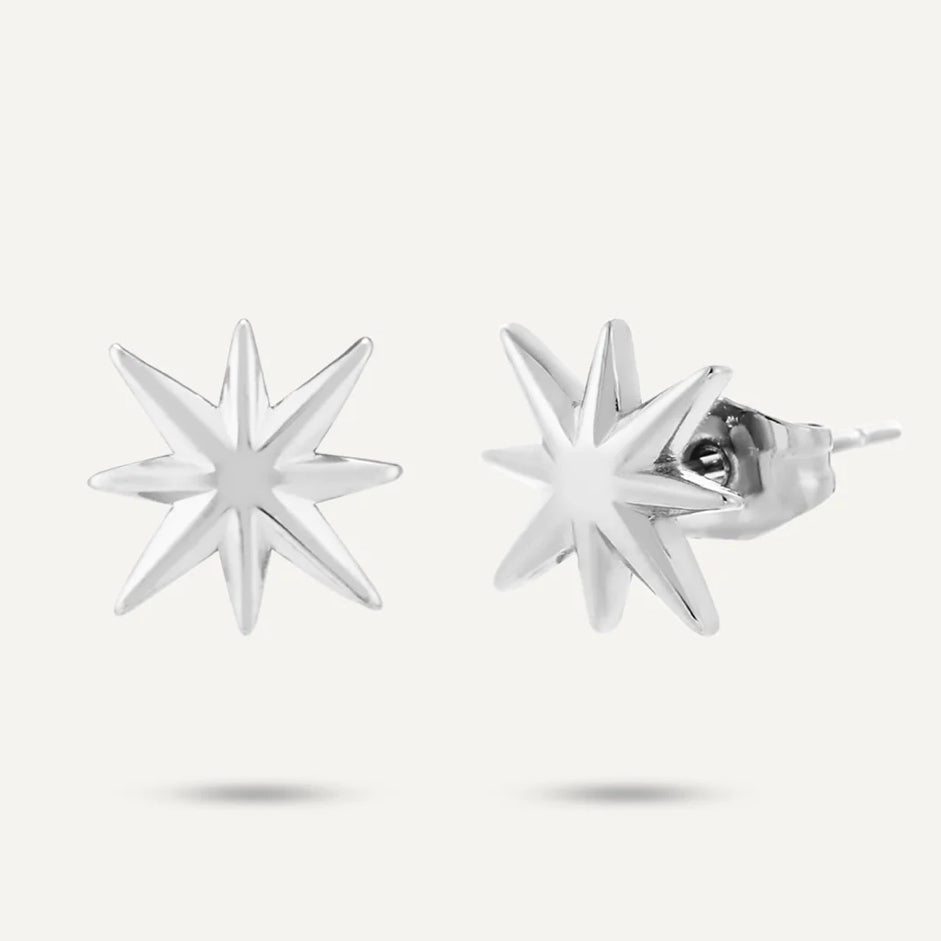 detailed star stud earrings - silver