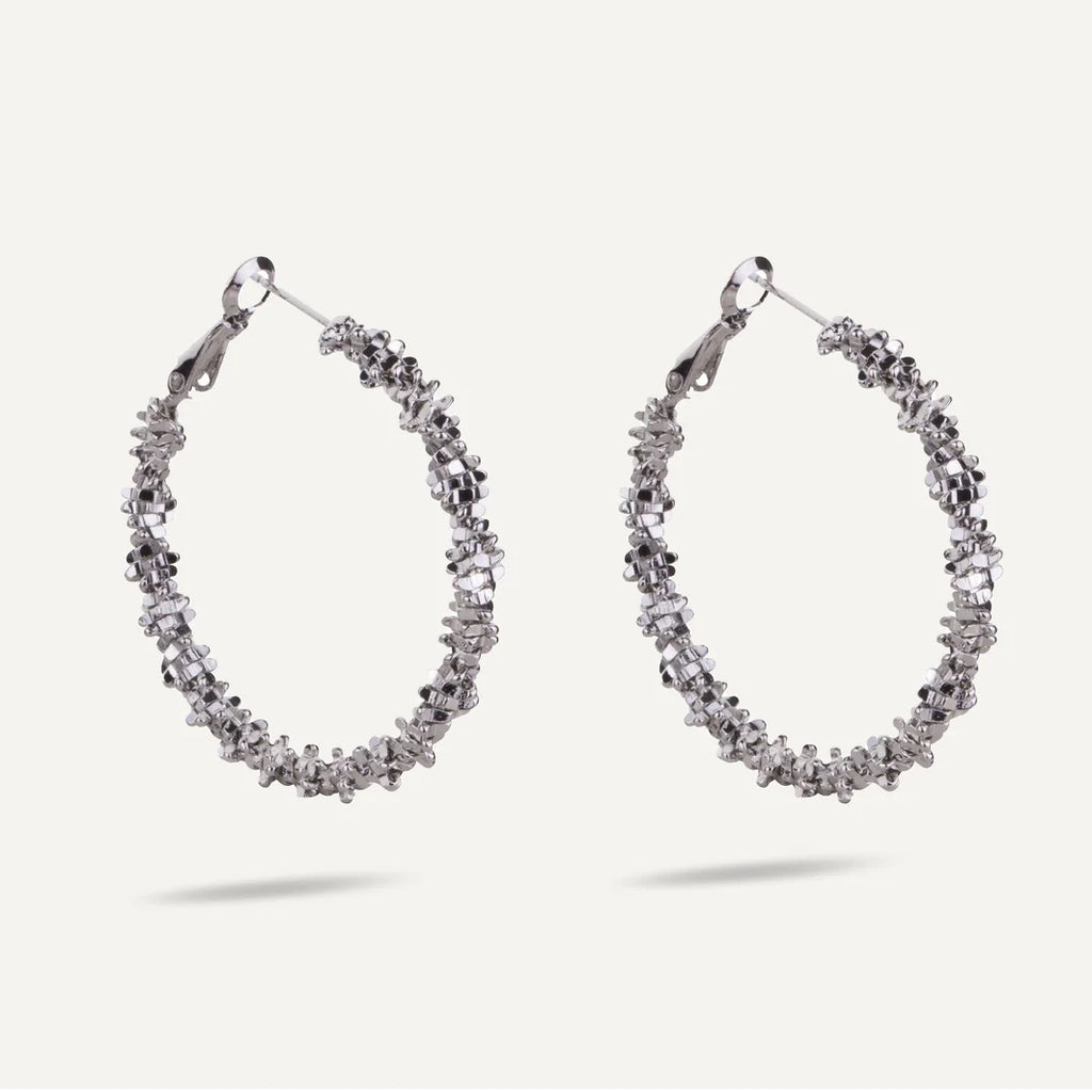 Textured hoop earrings - silver
