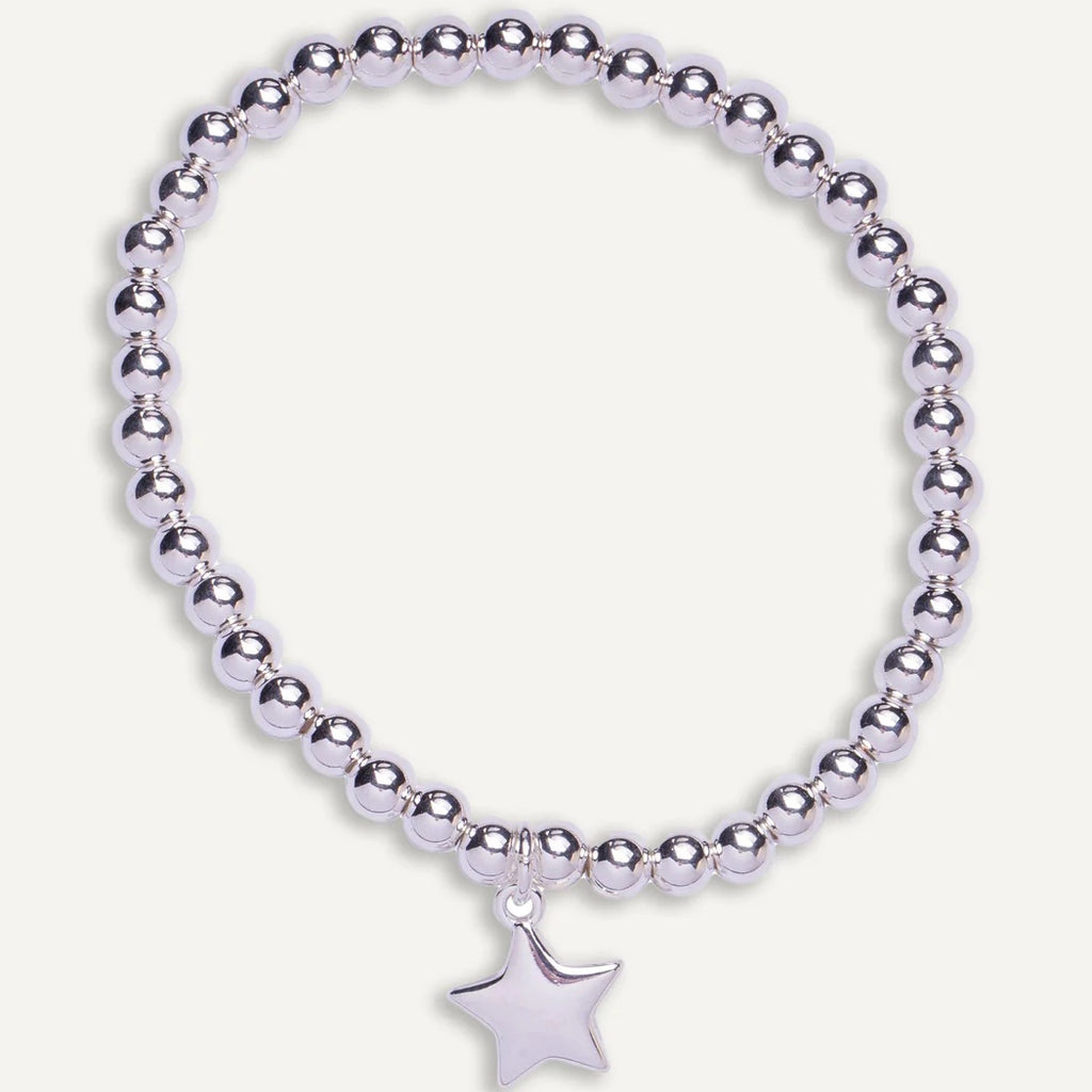 star pendant beaded stretch bracelet - silver