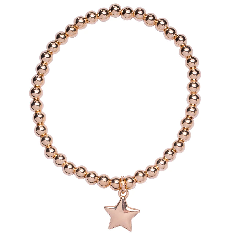 star pendant beaded stretch bracelet - gold