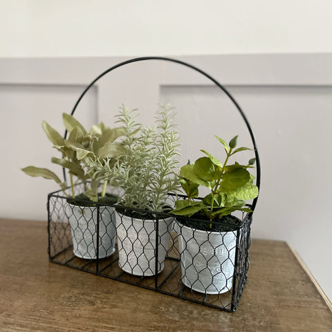 Trio of faux herbs in pots