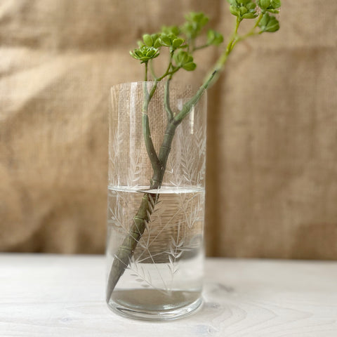 Etched glass fern vase