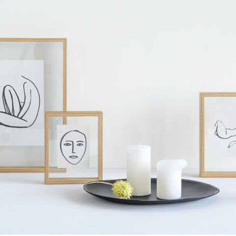 Wooden Floating frame with line face art